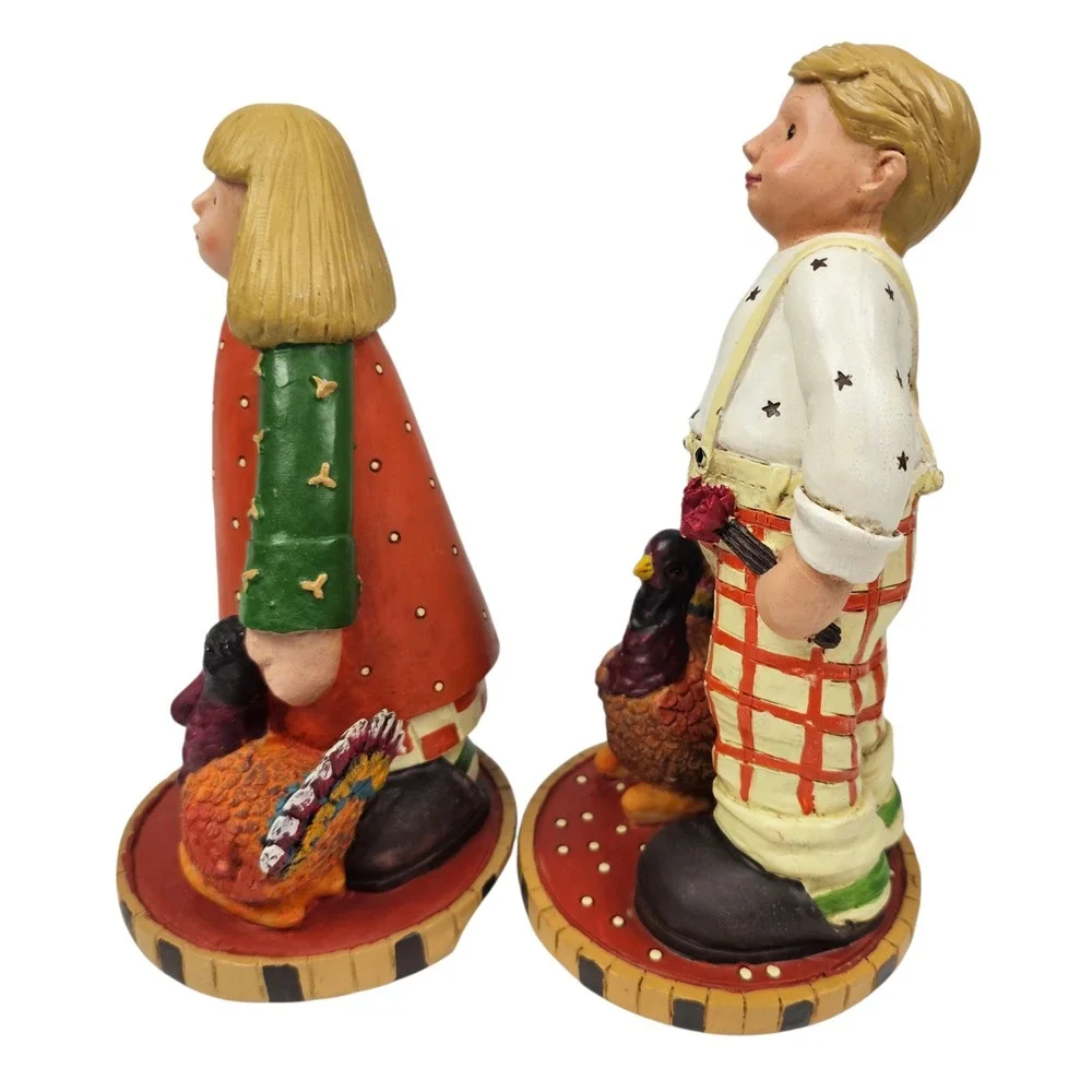 Midwest of Cannon Falls Thanksgiving Pilgrim Boy‎ Girl Turkey Figurines Set 2